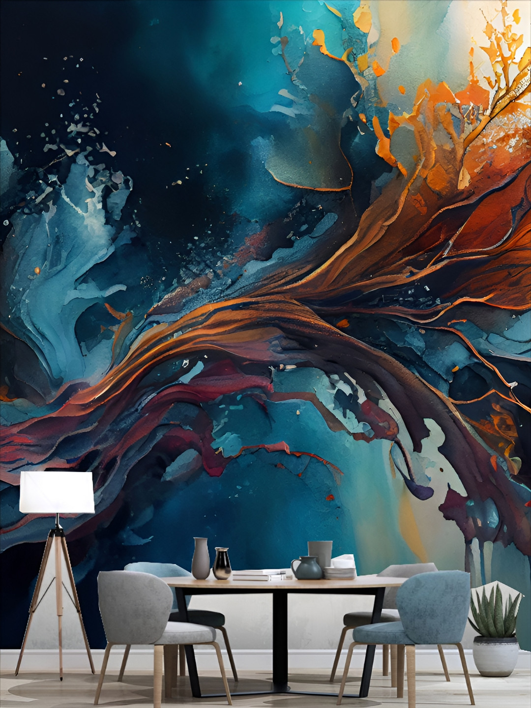 

KSHIRSA Blue & Orange 3D Printed Self Adhesive Wall Sticker