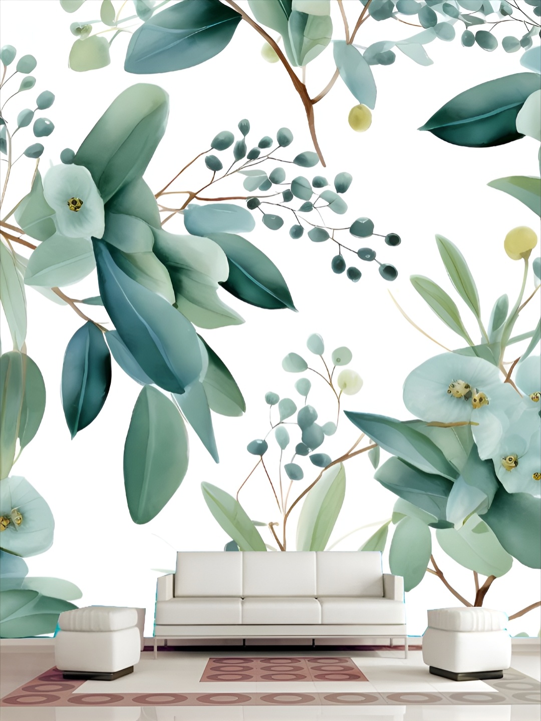 

KSHIRSA White & Green Floral 3D Printed Self Adhesive Wall Sticker