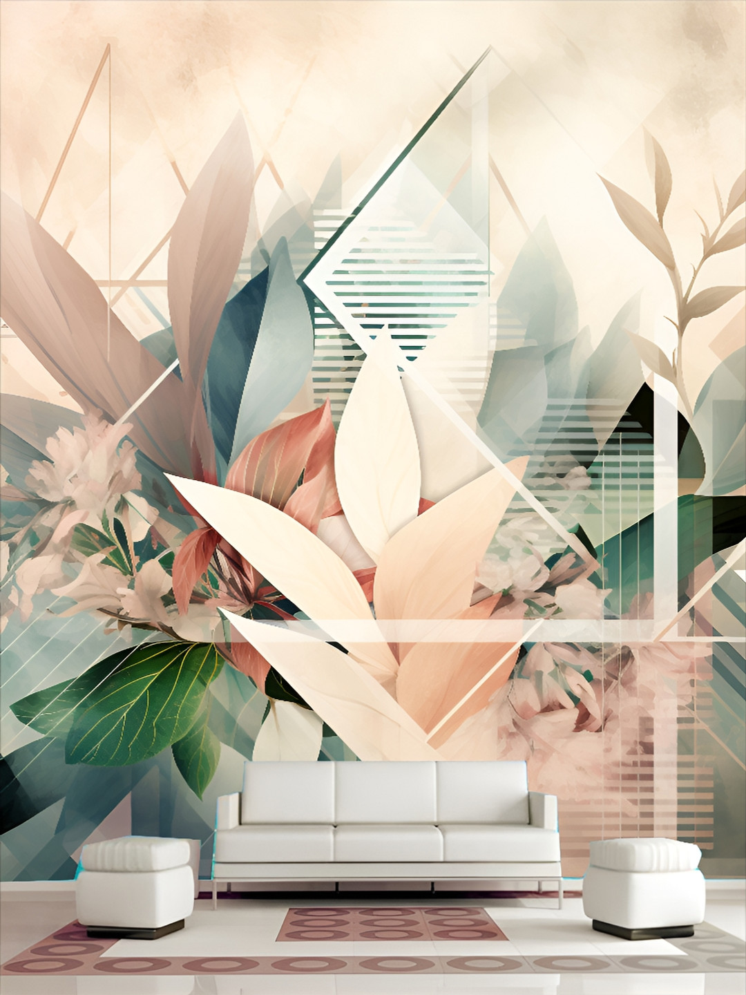 

KSHIRSA Beige & Green Printed PVC Vinyl Self Adhesive 3D Wall Sticker