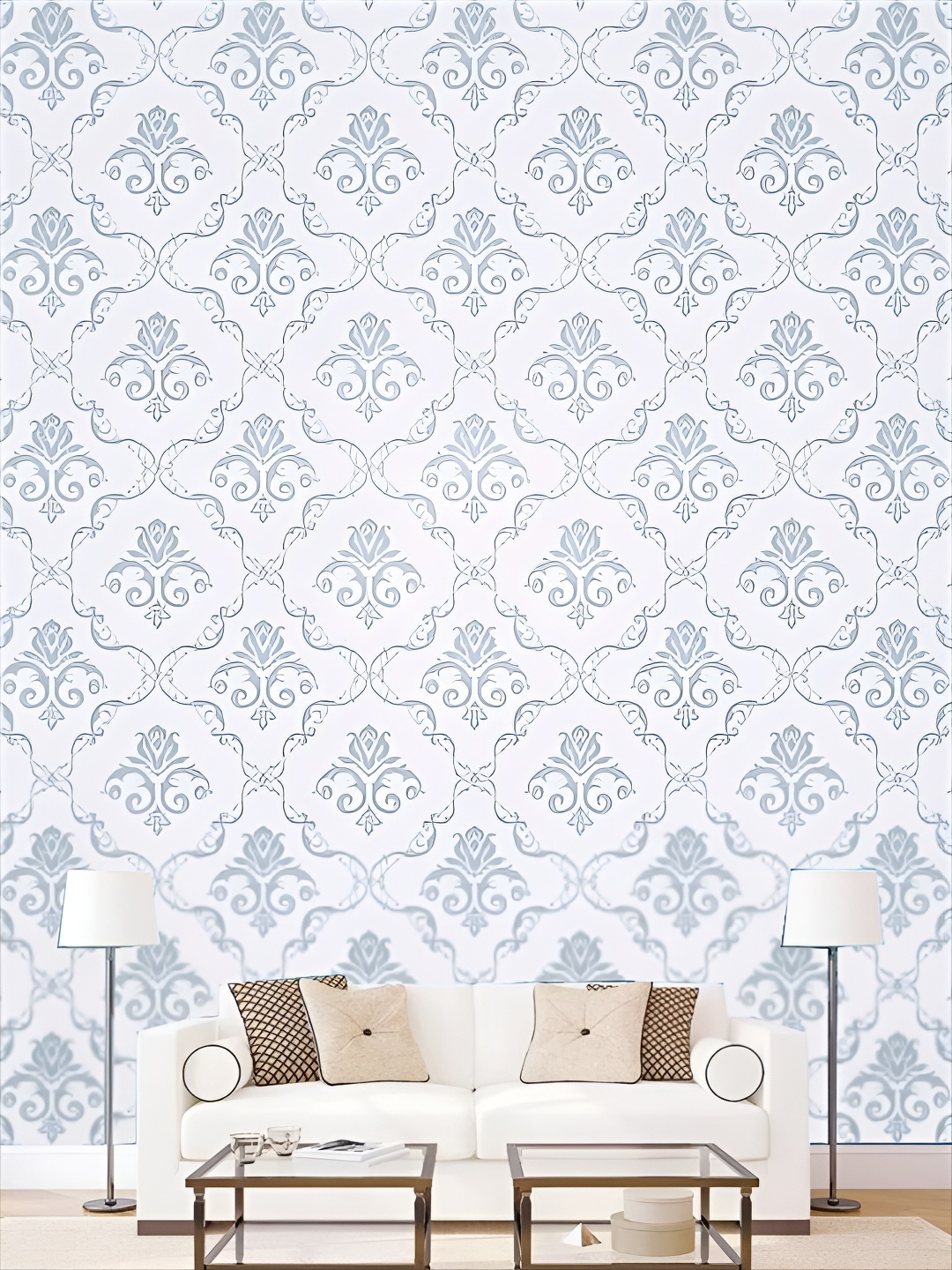 

KSHIRSA White & Grey 3D Printed Self Adhesive Wall Sticker