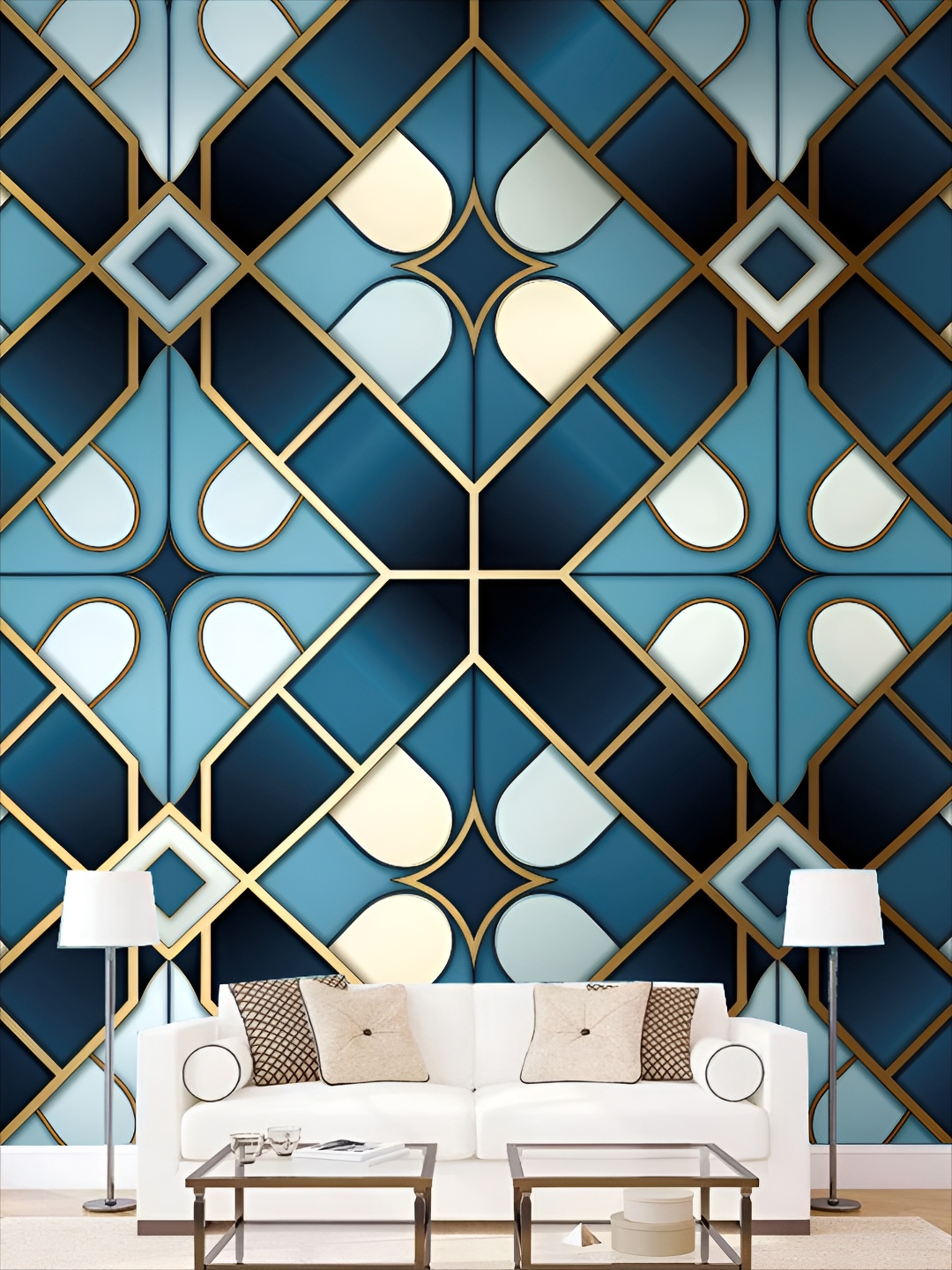 

KSHIRSA Blue & White Printed Self-Adhesive Wall Sicker