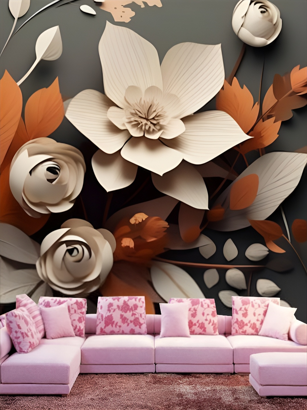 

KSHIRSA Grey & Beige Floral & Botanical Printed PVC Vinyl Self Adhesive Wall Sticker