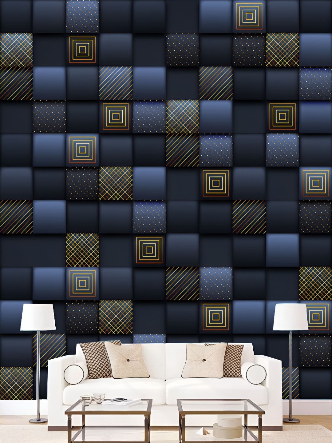 

KSHIRSA Blue & Yellow 3D Printed Self Adhesive Wall Sticker