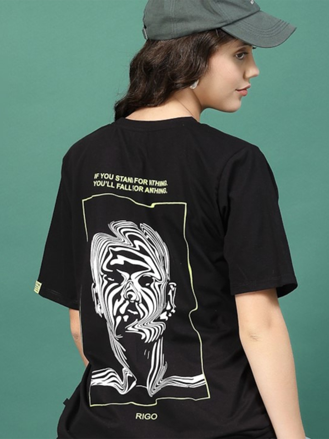 

Rigo Graphic Printed Round Neck Oversized T-shirt, Black