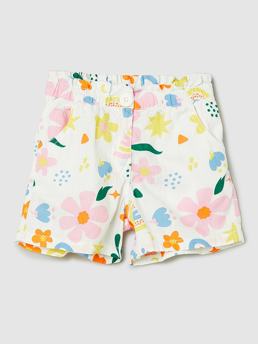 

max Girls Floral Printed Pocket Pure Cotton Shorts, White