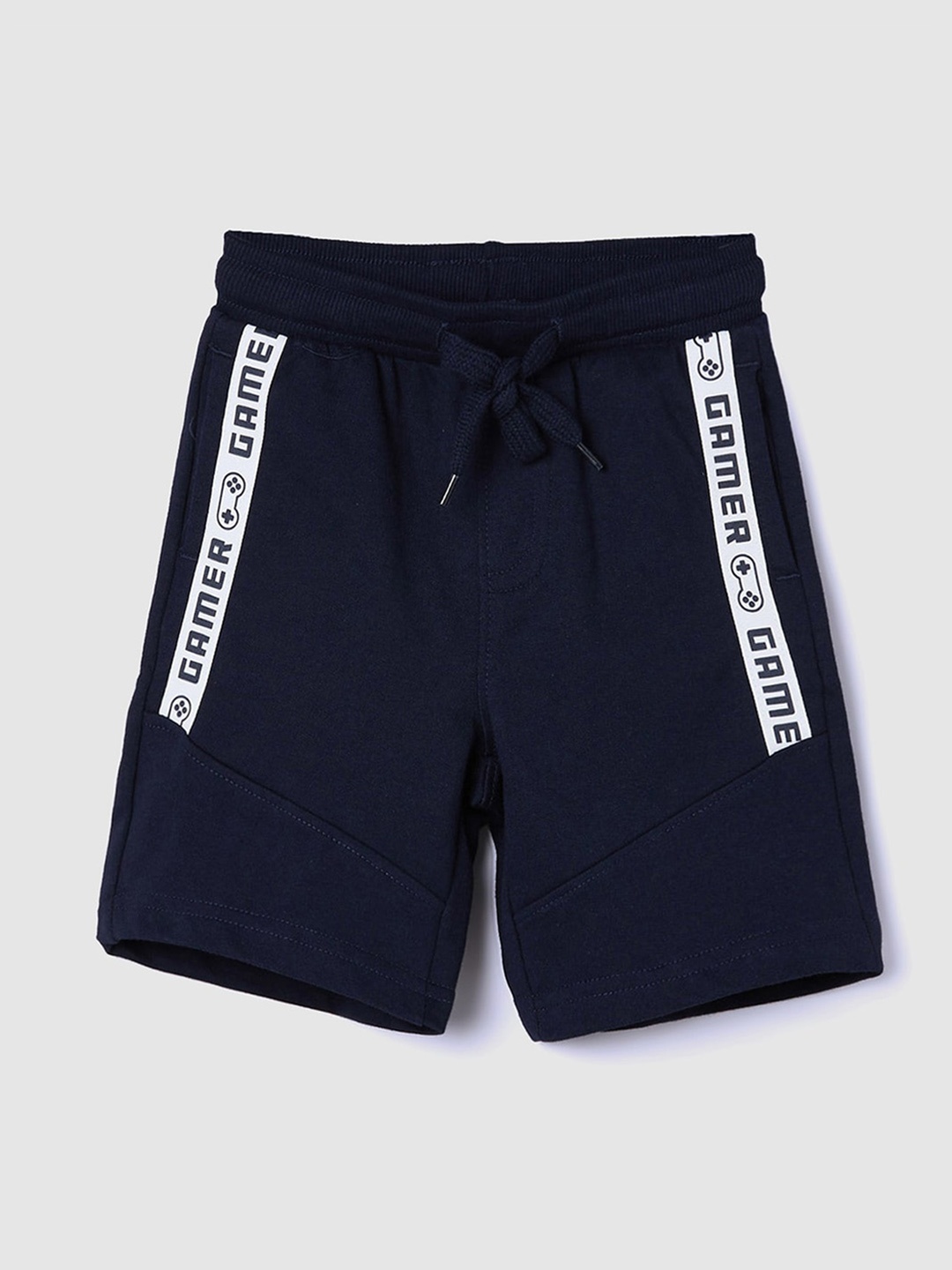 

max Boys Typography Printed Mid-Rise Pure Cotton Regular Shorts, Navy blue