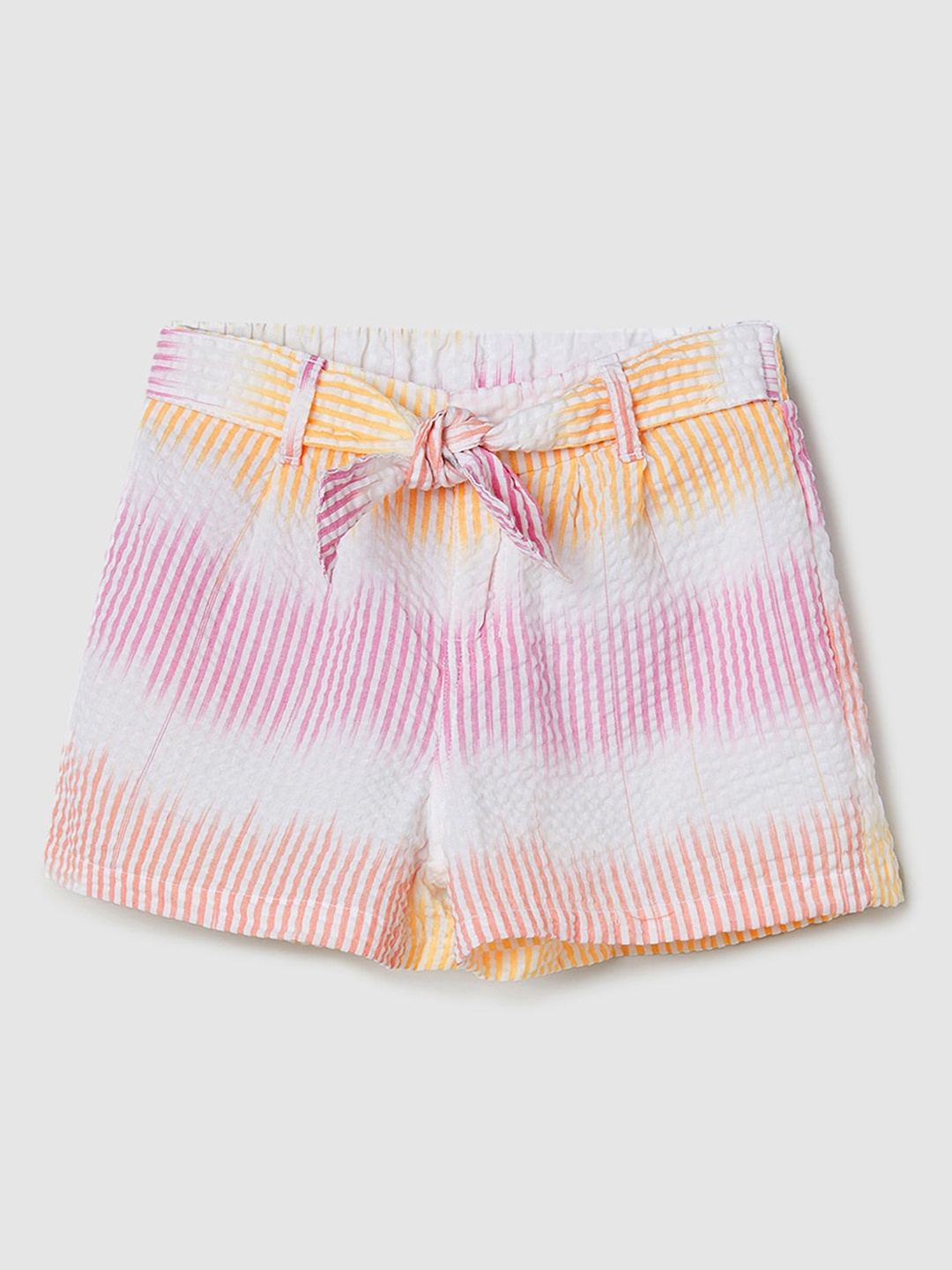 

max Girls Striped Mid-Rise Pure Cotton Regular Shorts, White