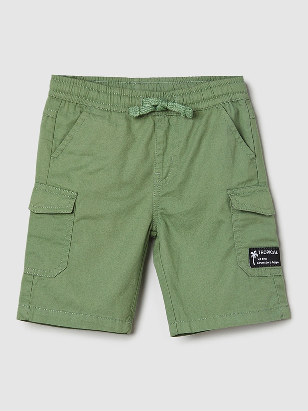 

max Boys Solid Cargo Pure Cotton Shorts, Olive