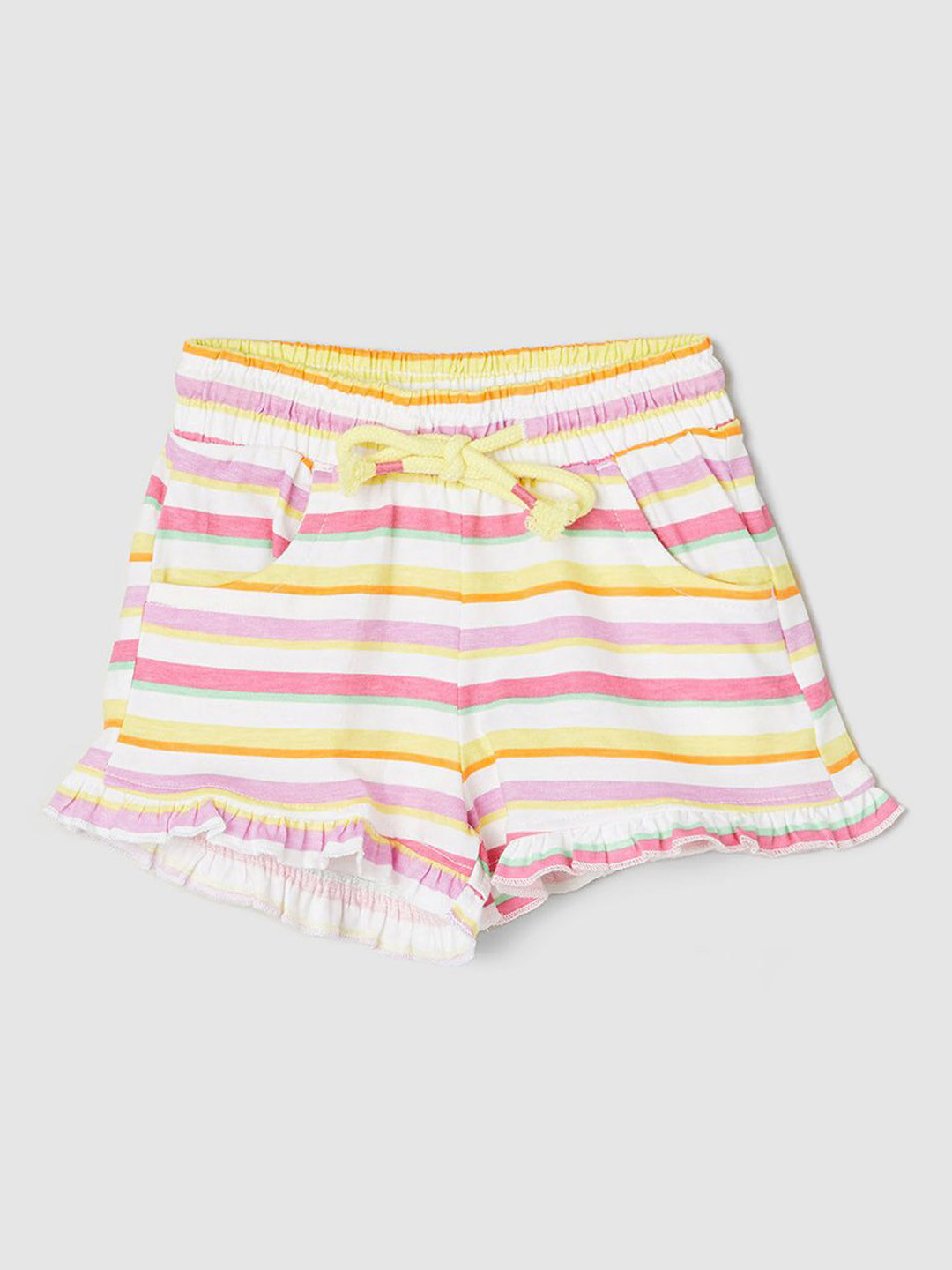 

max Girls Striped Mid-Rise Pure Cotton Regular Shorts, White