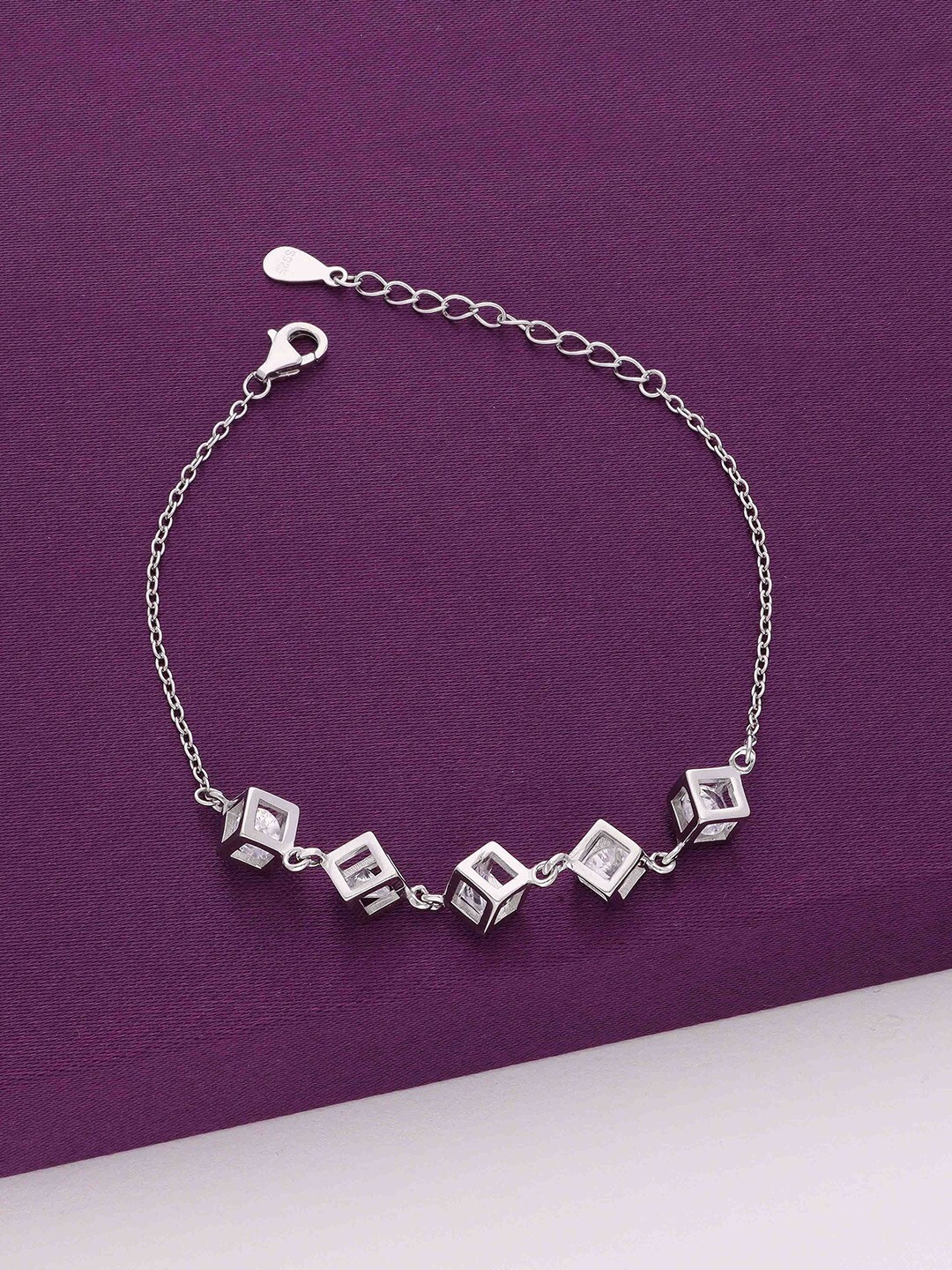 

KAI JEWEL 925 Sterling Silver Rhodium-Plated Cubic Zirconia Studded Charm Bracelet