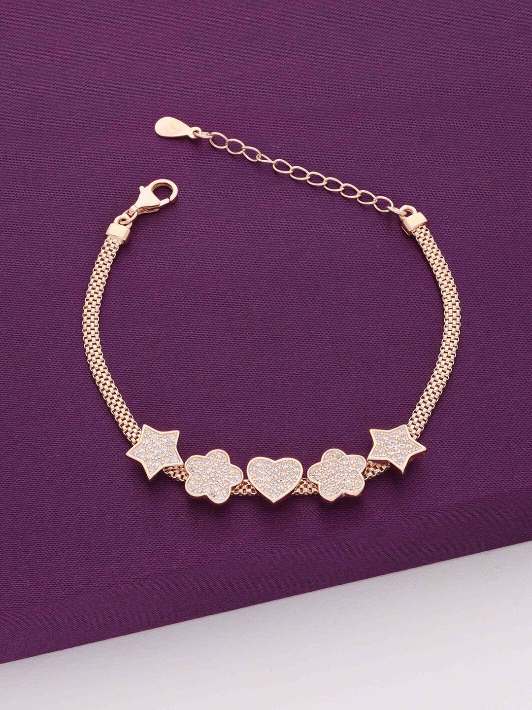 

KAI JEWEL 925 Sterling Silver Rose Gold-Plated Cubic Zirconia Studded Wraparound Bracelet
