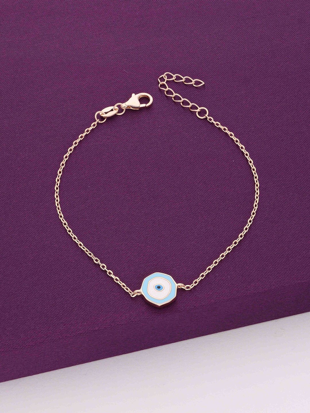 

KAI JEWEL 925 Sterling Silver Rose Gold-Plated Stone Studded Evil Eye Charm Bracelet