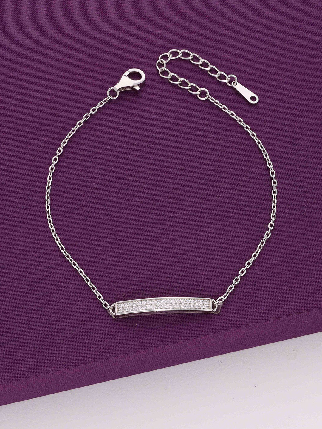 

KAI JEWEL 925 Sterling Silver Rhodium-Plated Cubic Zirconia Studded Charm Bracelet