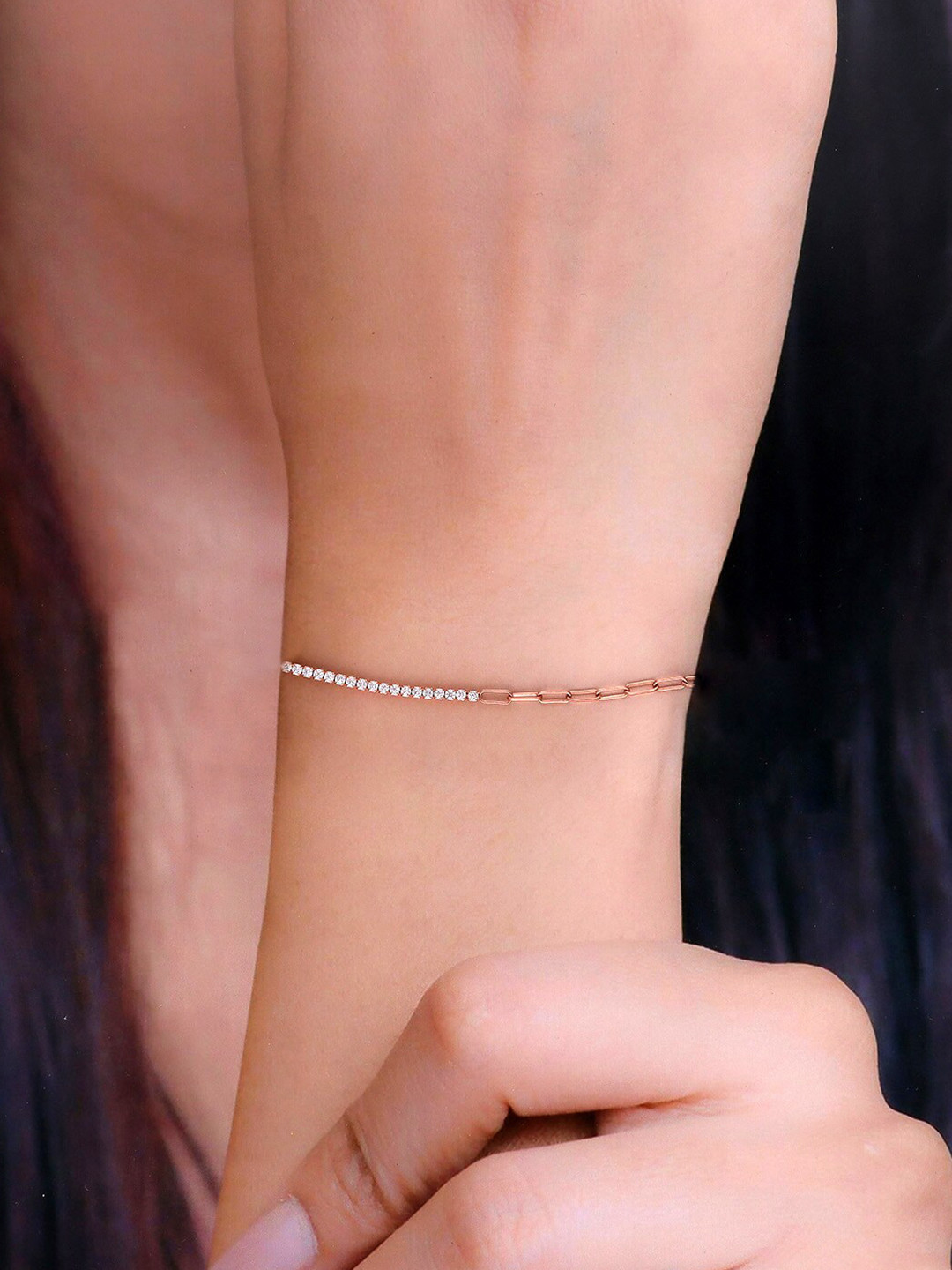 

KAI JEWEL Sterling Silver Cubic Zirconia Rose Gold Plated Link Bracelet