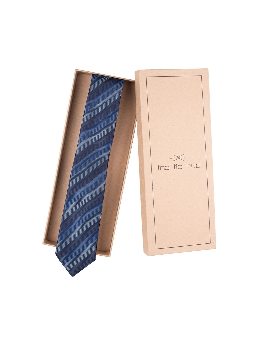 

The Tie Hub Men Striped Broad Tie, Blue