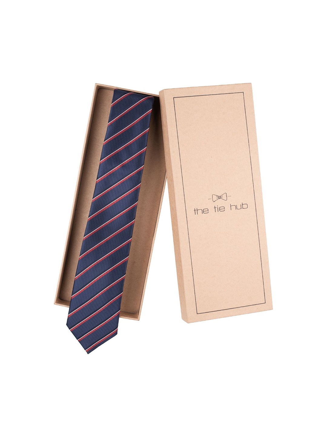 

The Tie Hub Men Striped Microfiber Broad Tie, Navy blue