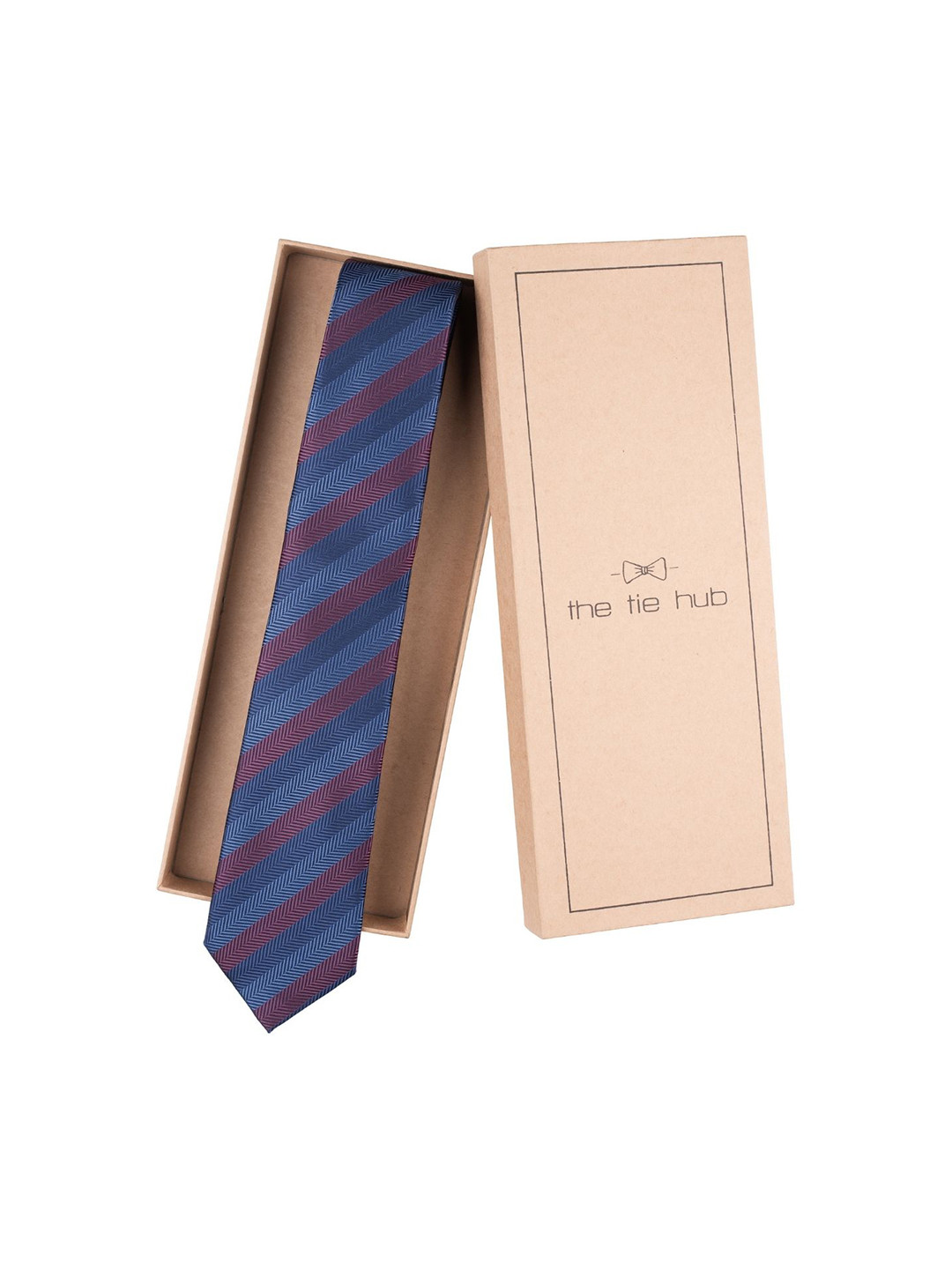 

The Tie Hub Men Striped Broad Tie, Blue