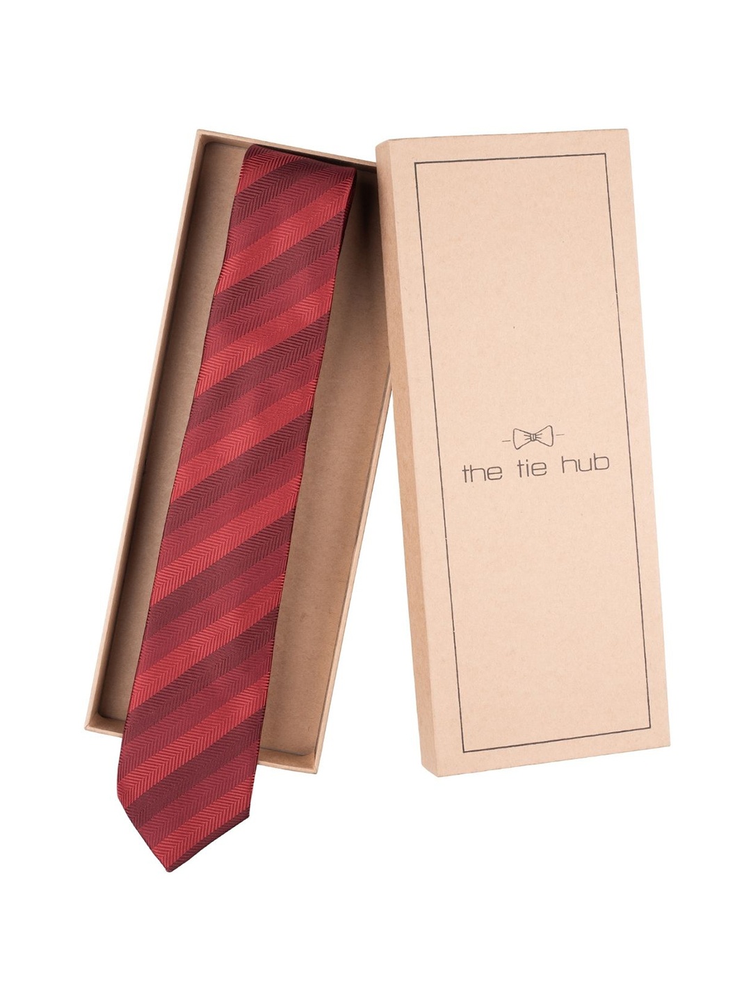 

The Tie Hub Men Striped Broad Tie, Red