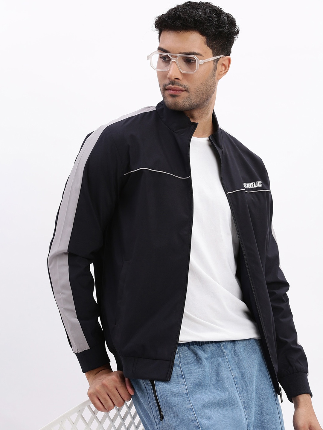 

SHOWOFF Mock Collar Windcheater Bomber Jacket, Navy blue