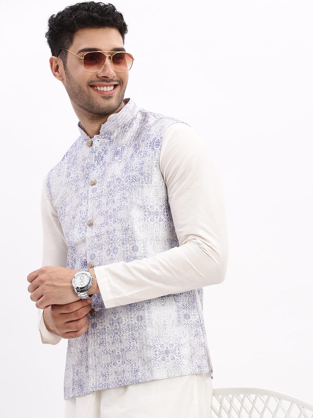 

SHOWOFF Printed Slim-Fit Nehru Jackets, Lavender