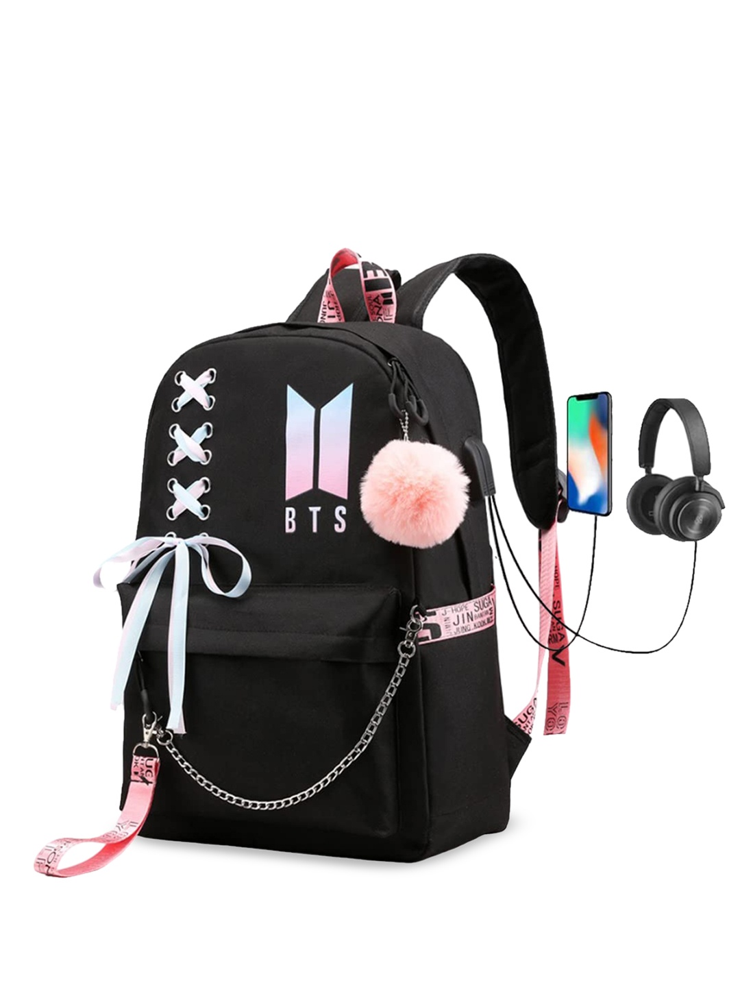 

Palay Unisex Graphic Printed Backpack with USB Charging Port, Black