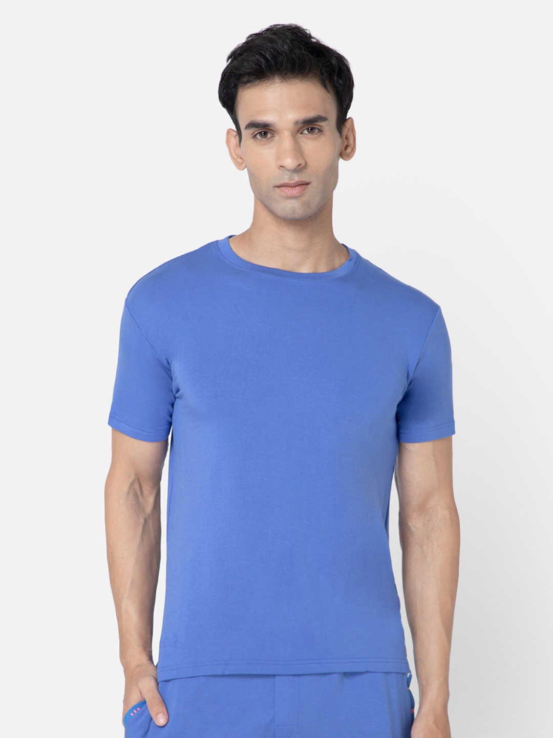 

bummer Men Solid Relaxed Fit Antimicrobial Round Neck T-shirt, Blue