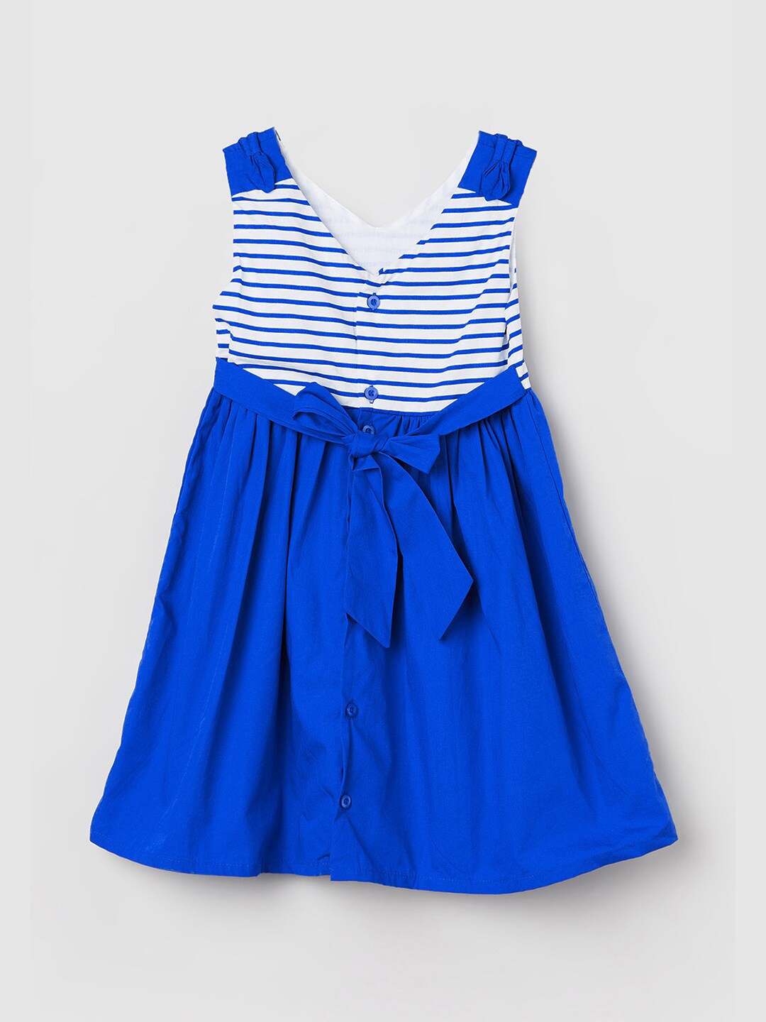 

max Striped Cotton Fit & Flare Dress, Blue