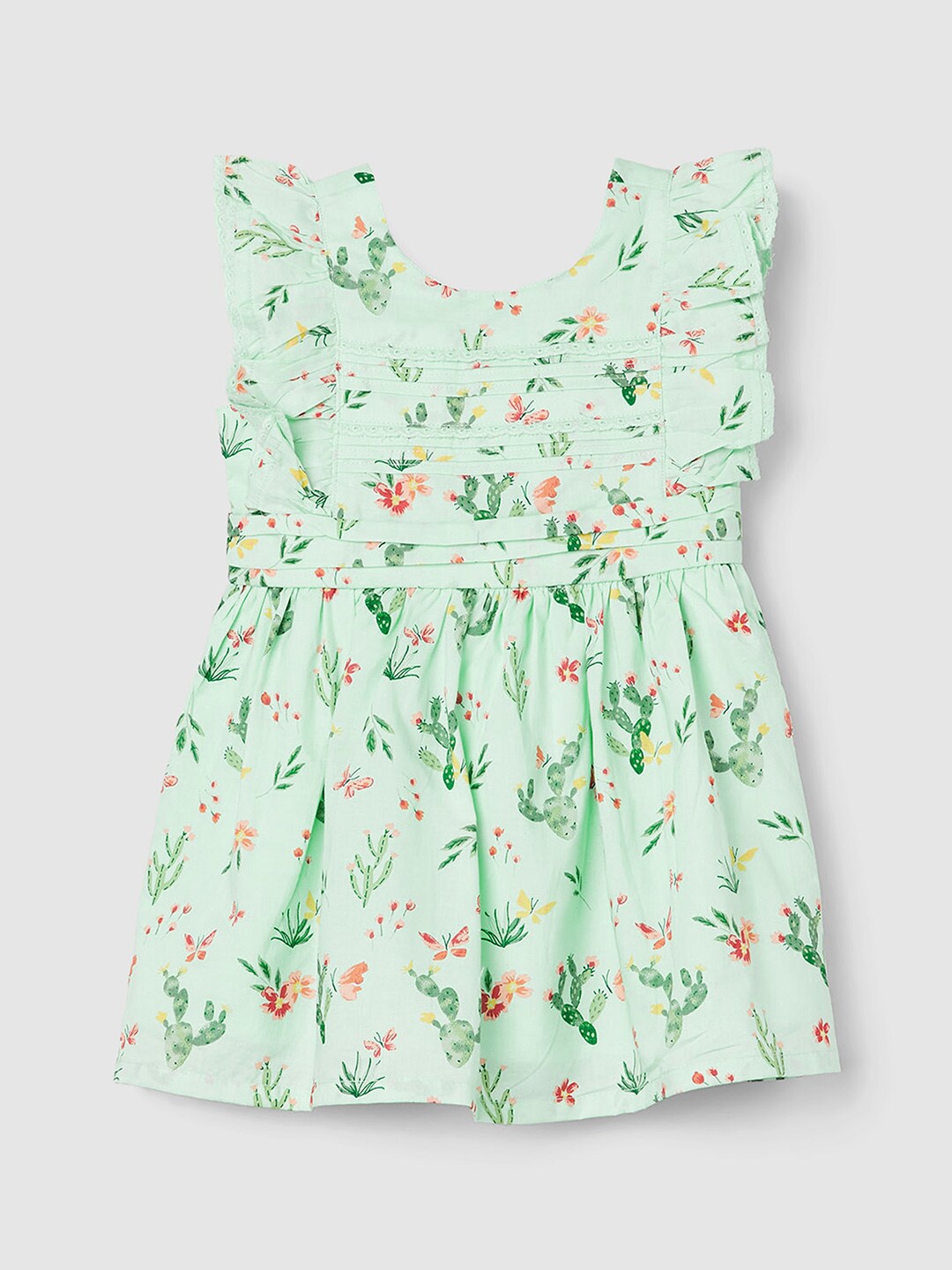 

max Girls Floral Printed Flutter Sleeve Fit & Flare Dress, Green