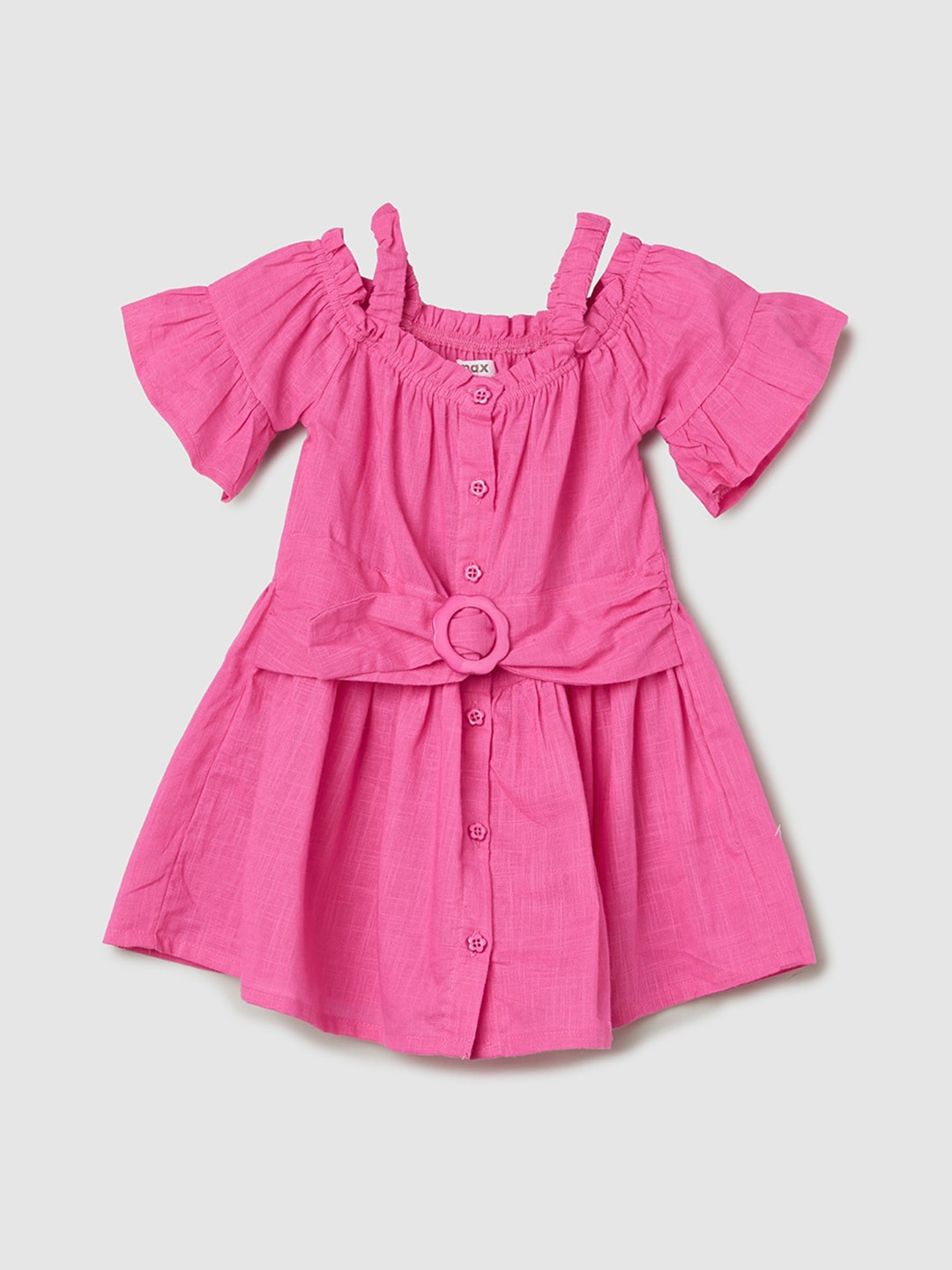 

max Girls Cotton Flared Sleeve Fit & Flare Dress, Pink