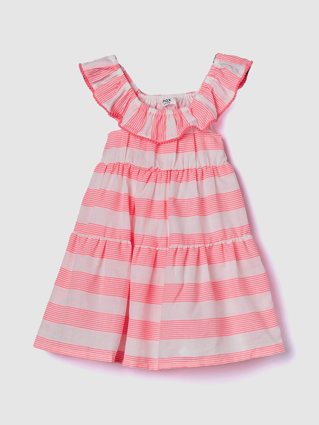 

max Striped Flutter Sleeve A-Line Dress, White