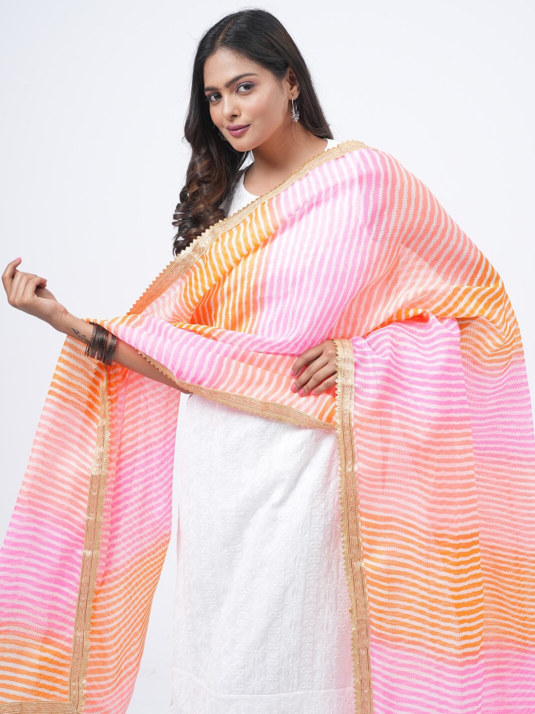 

HELLA FASHIONS Printed Leheriya Cotton Dupatta, White
