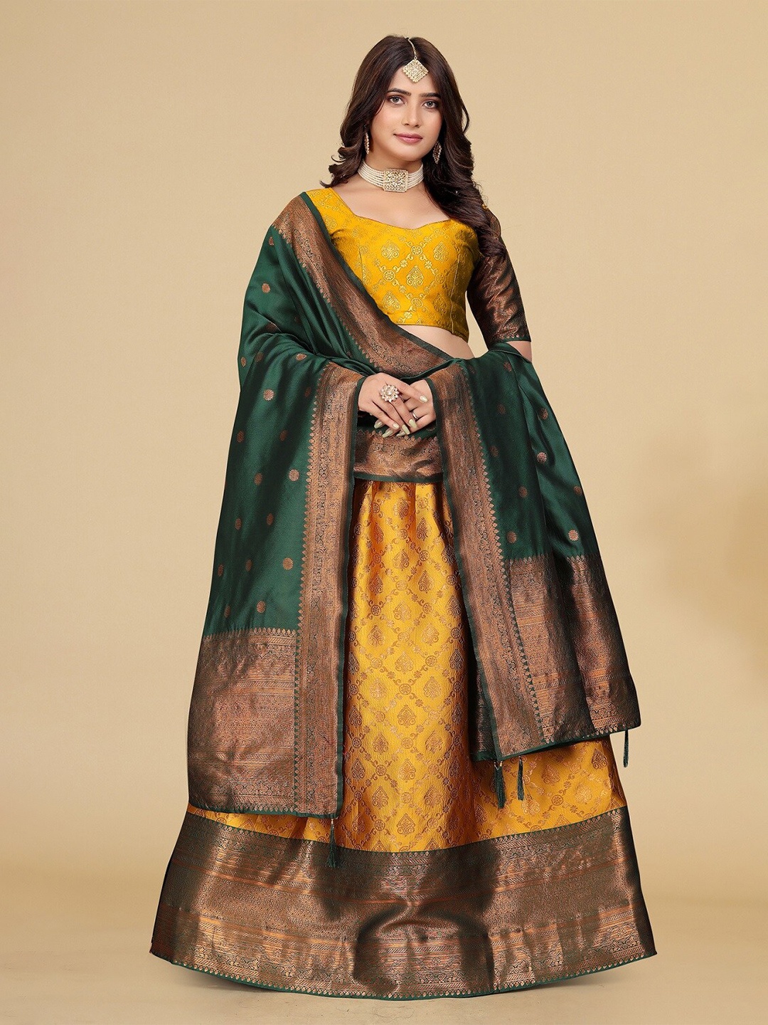 

MAHALASA Semi-Stitched Lehenga & Blouse With Dupatta, Mustard