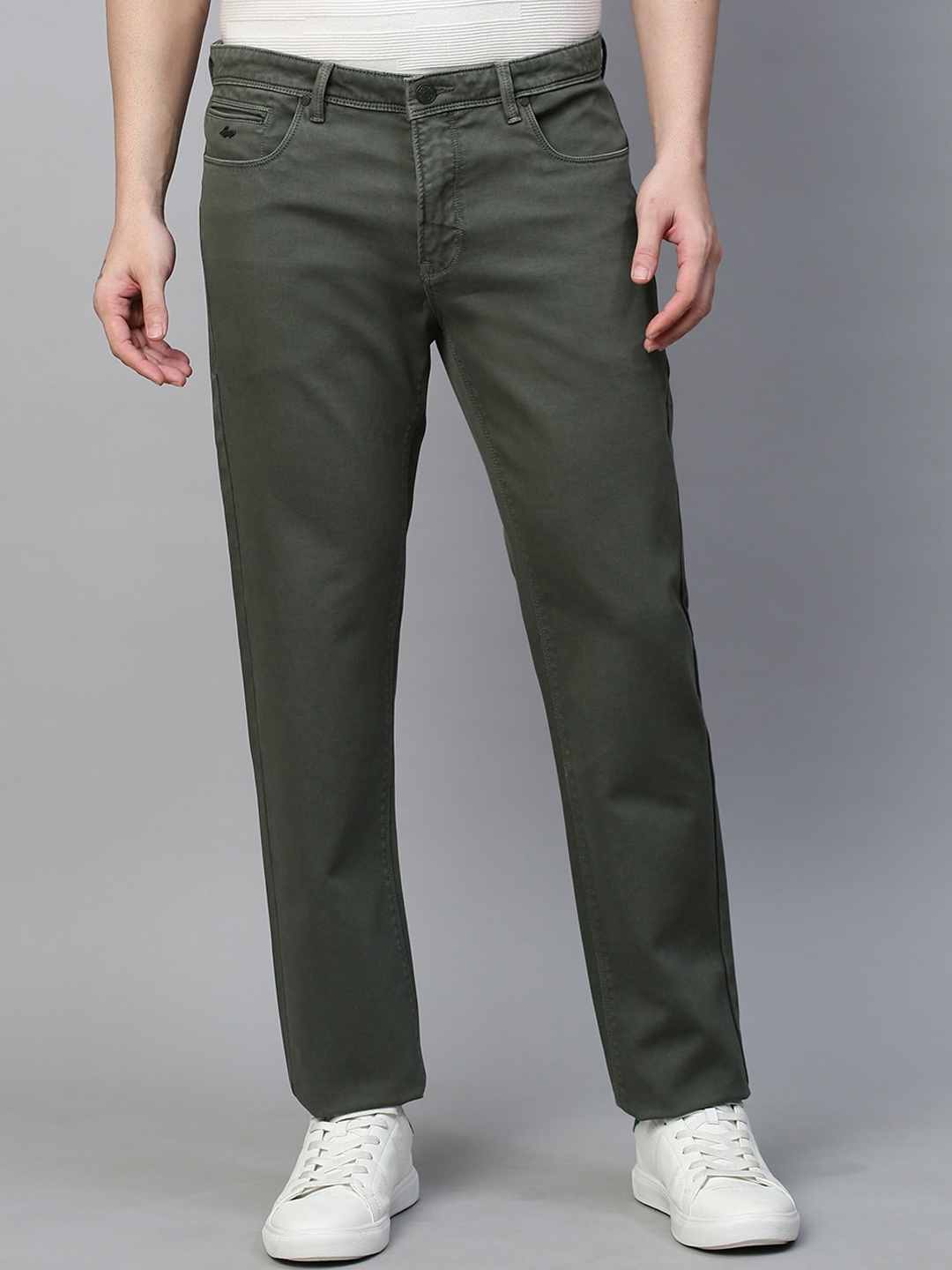 

GENIPS Men Cotton Stretchable Slim Fit Trousers, Olive