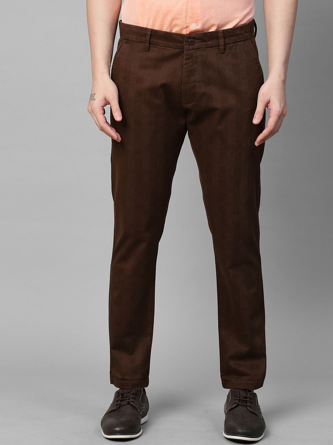 

GENIPS Men Cotton Stretchable Slim Fit Trousers, Brown