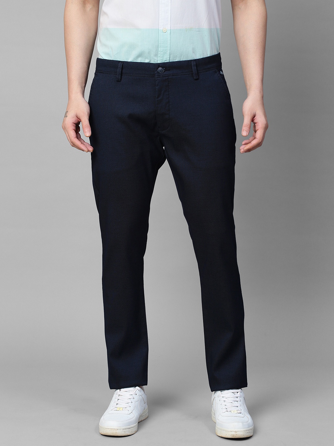 

GENIPS Men Cotton Stretchable Slim Fit Trousers, Navy blue