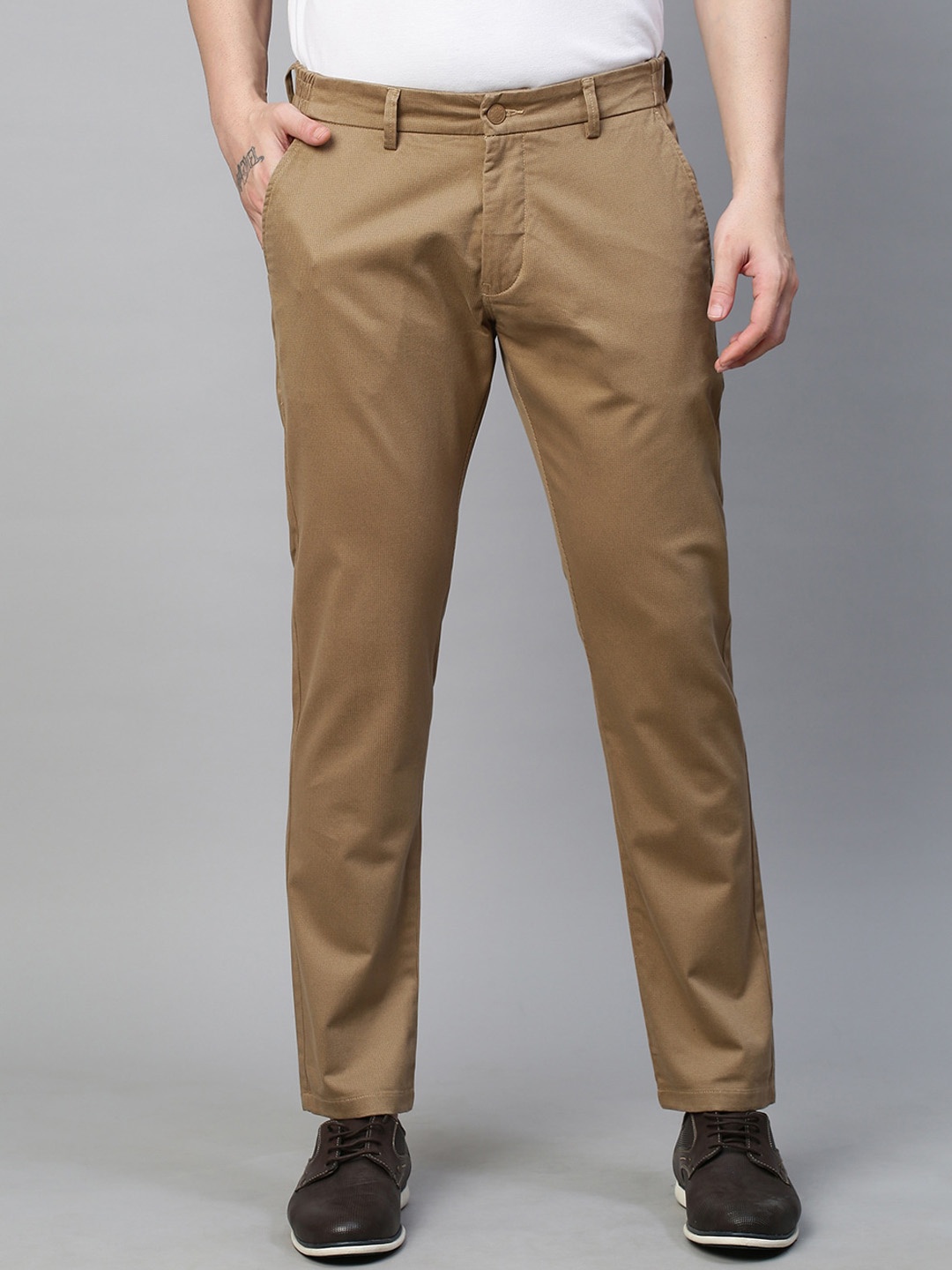 

GENIPS Men Cotton Stretchable Slim Fit Chinos Trousers, Khaki