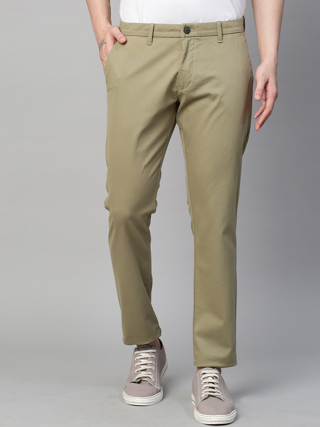 

GENIPS Men Cotton Stretchable Slim Fit Trousers, Green
