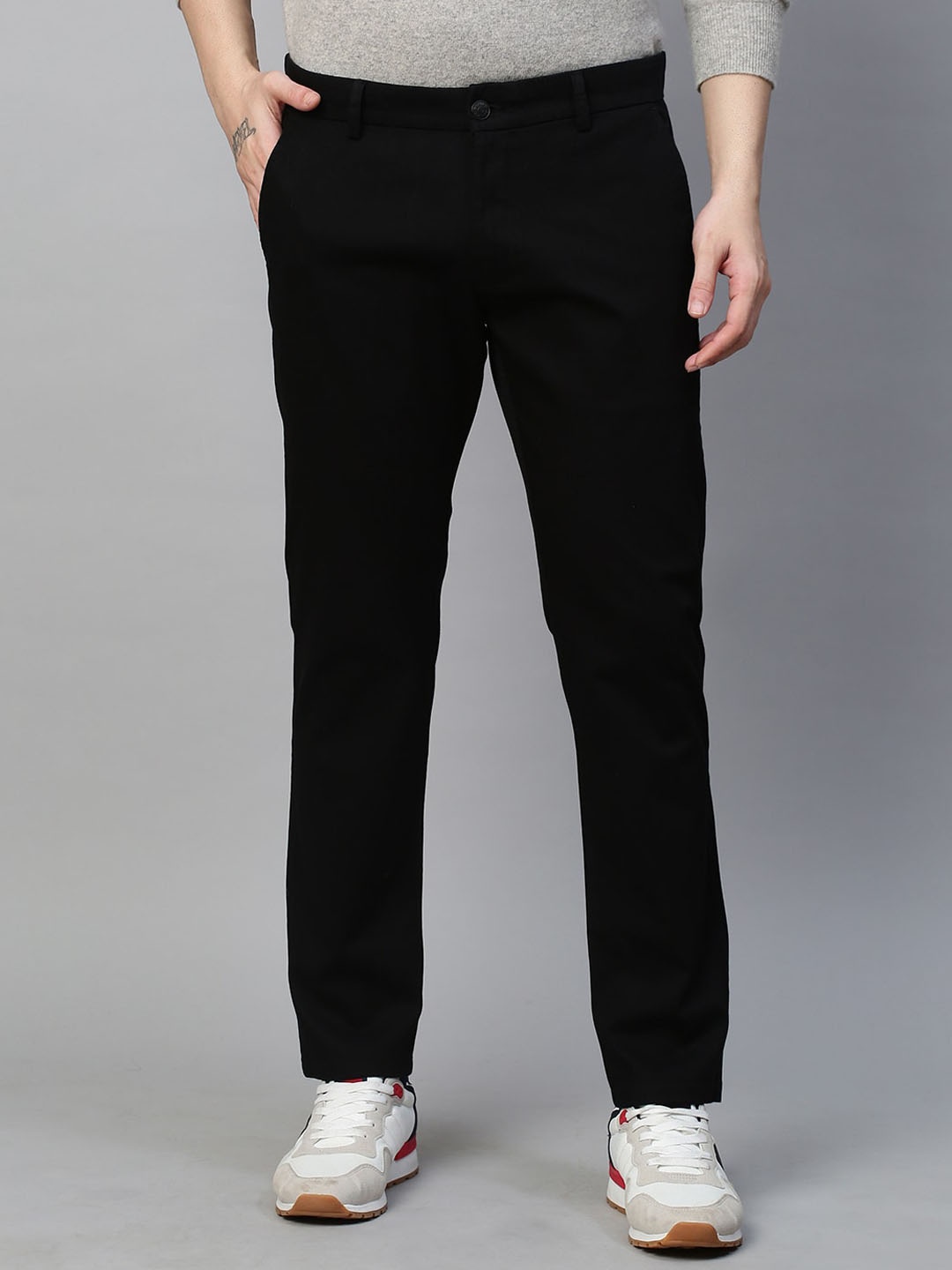 

GENIPS Men Cotton Stretchable Slim Fit Trousers, Black