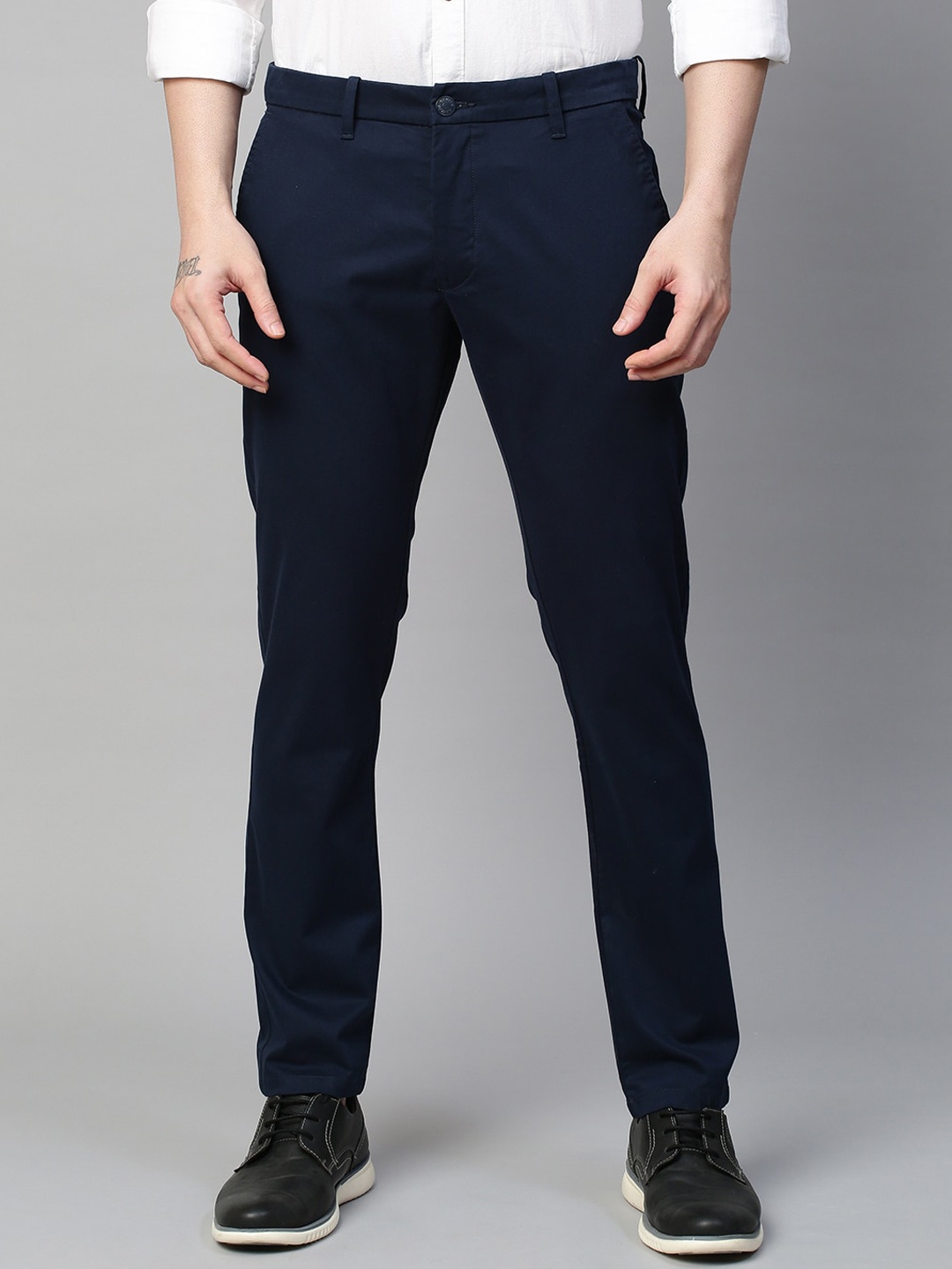 

GENIPS Men Cotton Stretchable Slim Fit Chinos Trousers, Navy blue