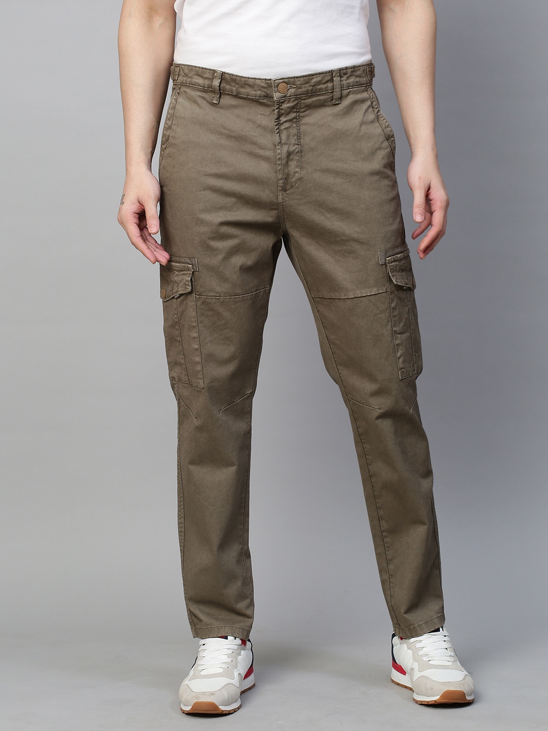 

GENIPS Men Cotton Stretchable Cargos Trousers, Olive