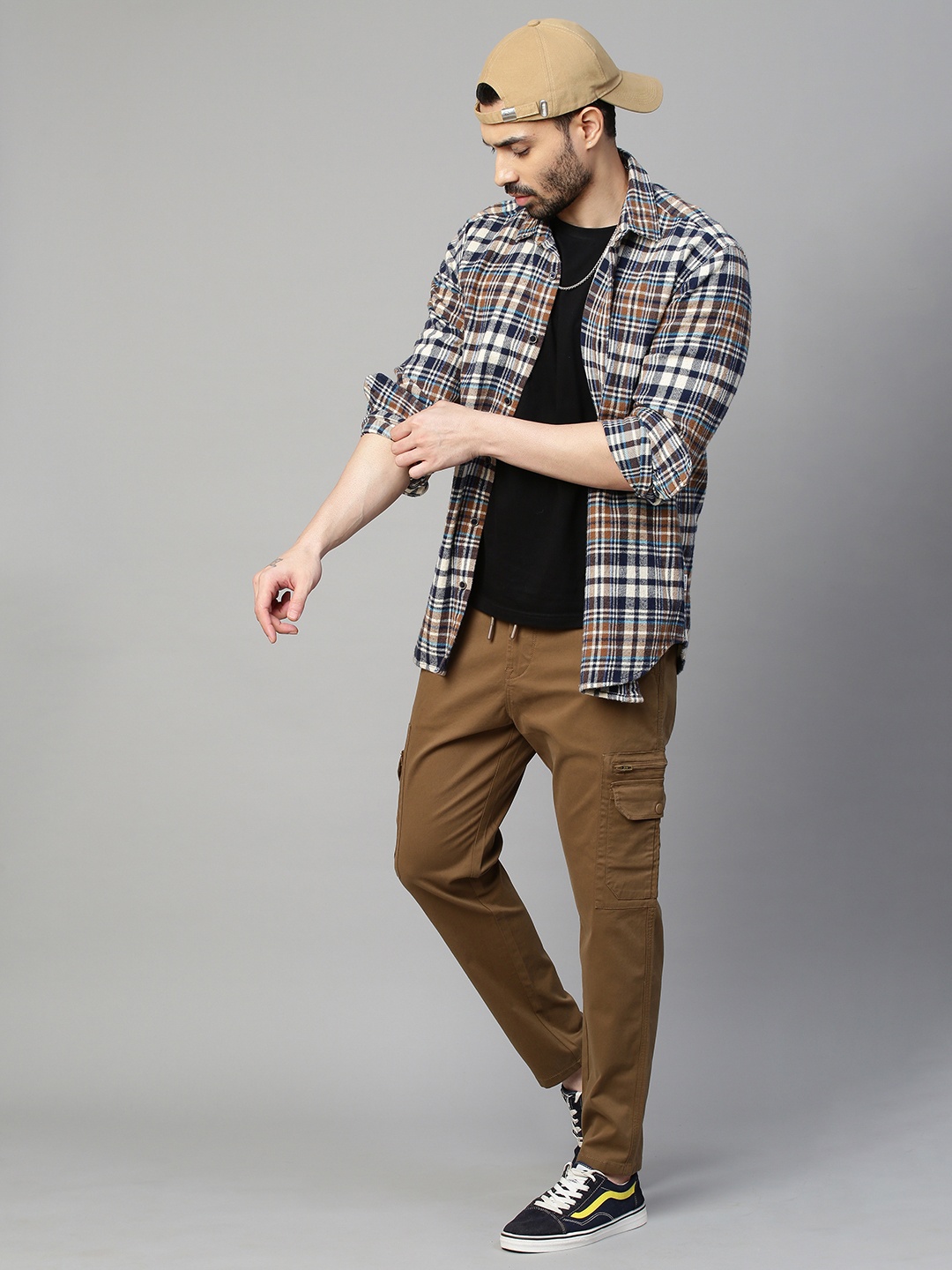 

GENIPS Men Cotton Stretchable Cargos Trousers, Brown