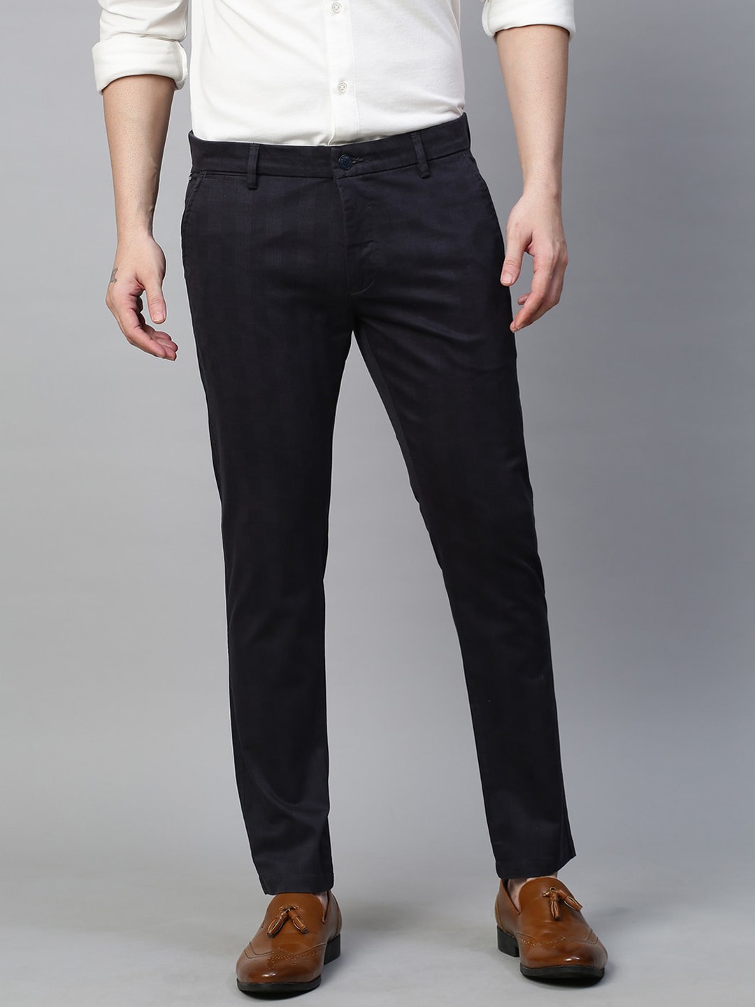 

GENIPS Men Cotton Stretchable Slim Fit Trousers, Blue