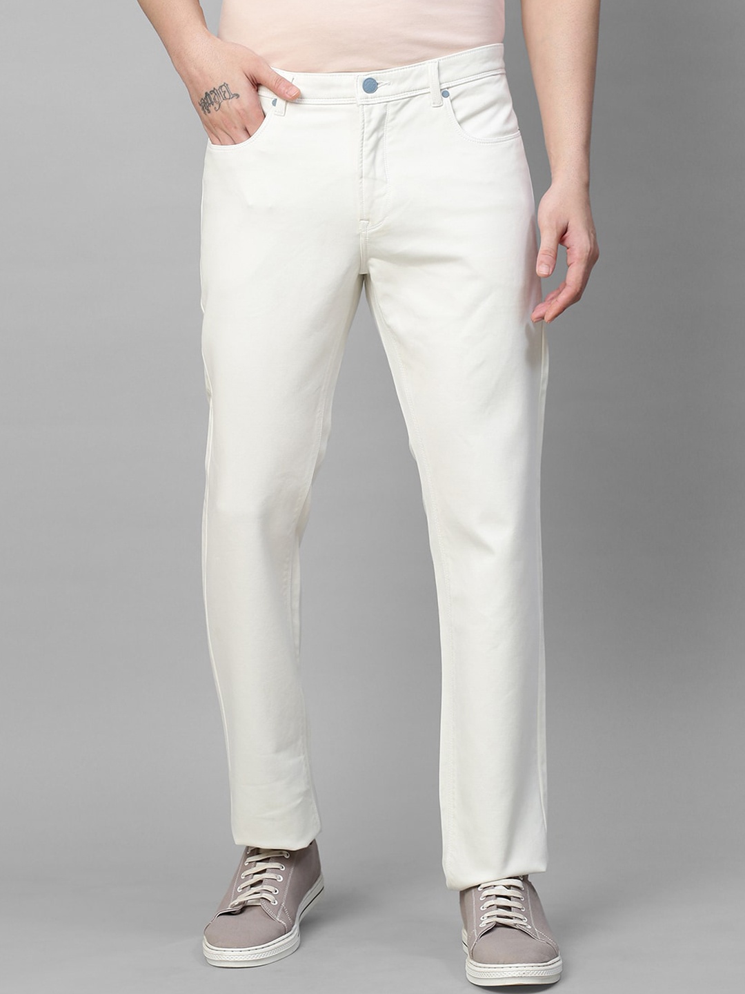 

GENIPS Men Cotton Stretchable Slim Fit Trousers, White