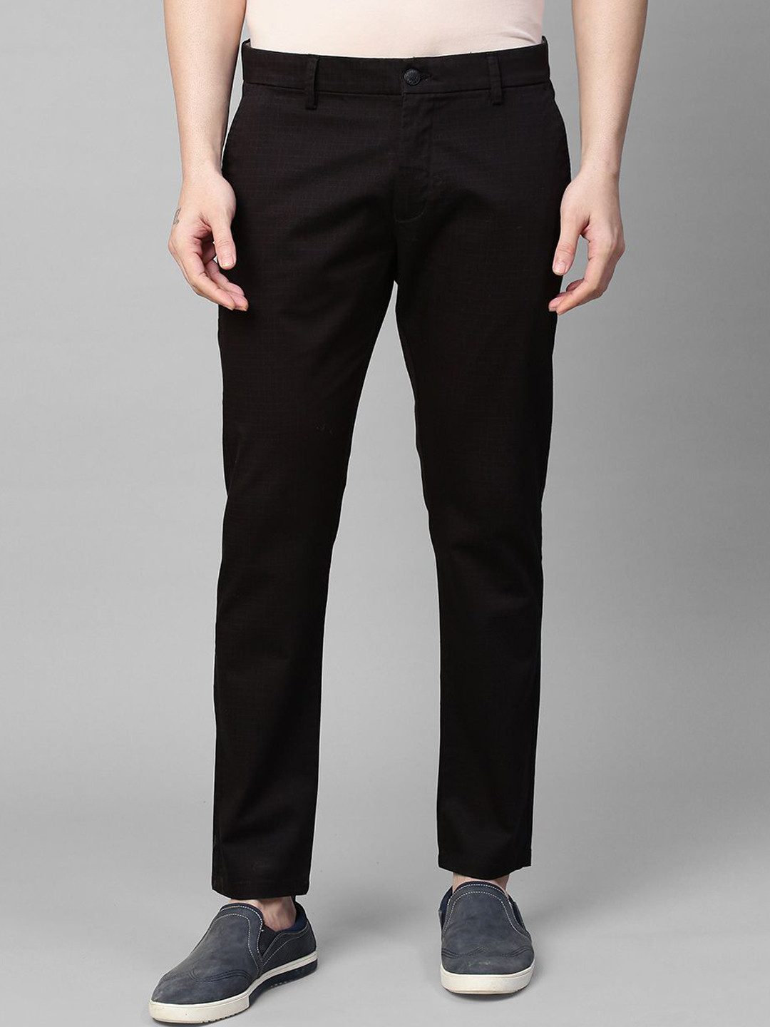 

GENIPS Men Cotton Stretchable Slim Fit Trousers, Black
