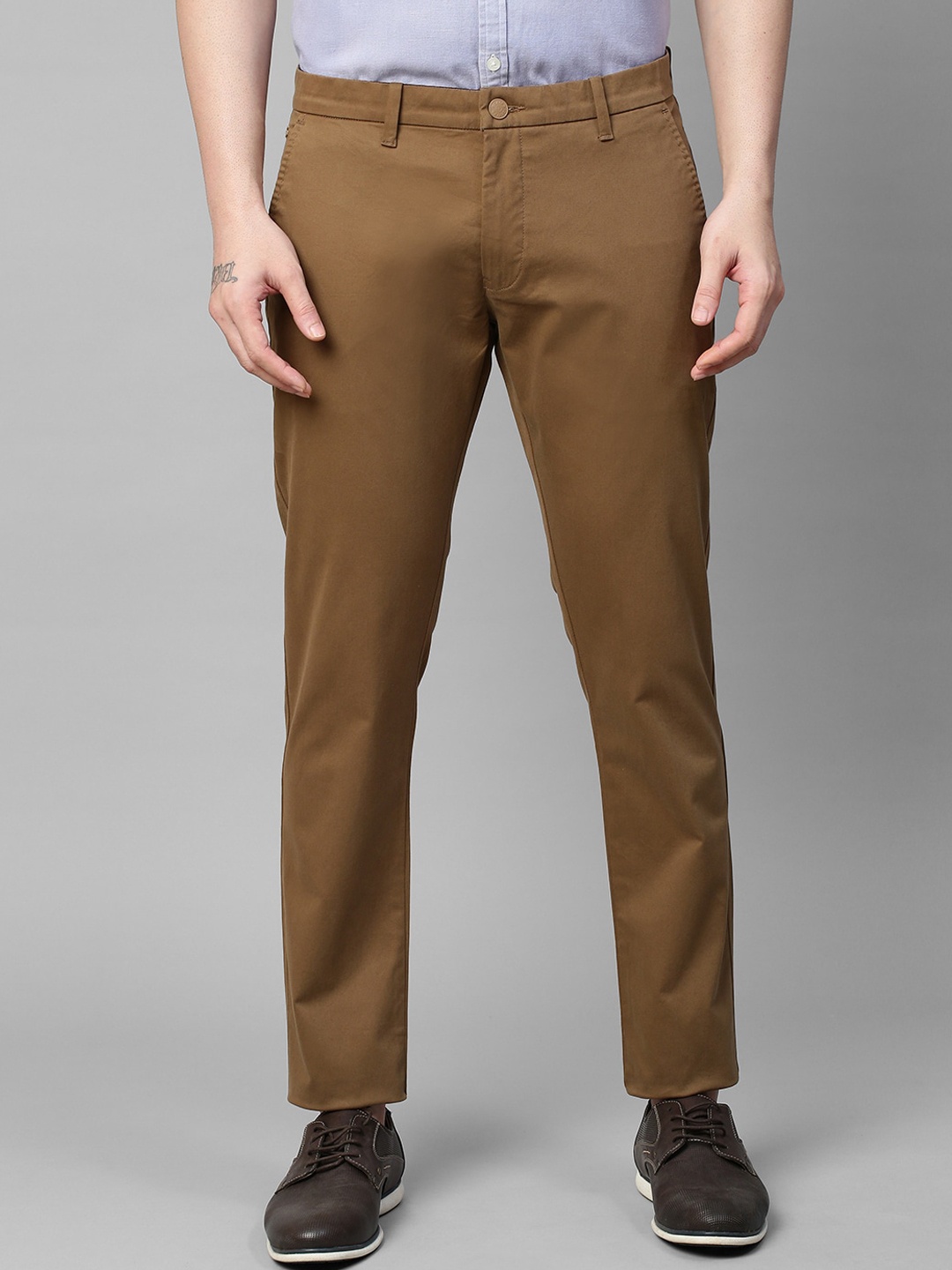 

GENIPS Men Cotton Stretchable Slim Fit Trousers, Brown