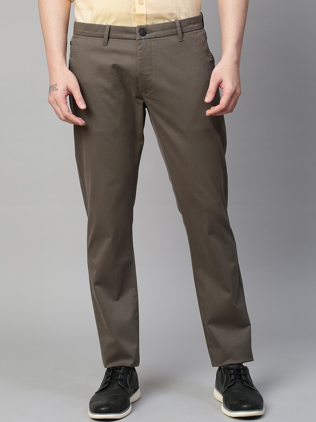 

GENIPS Men Cotton Stretchable Slim Fit Trousers, Grey