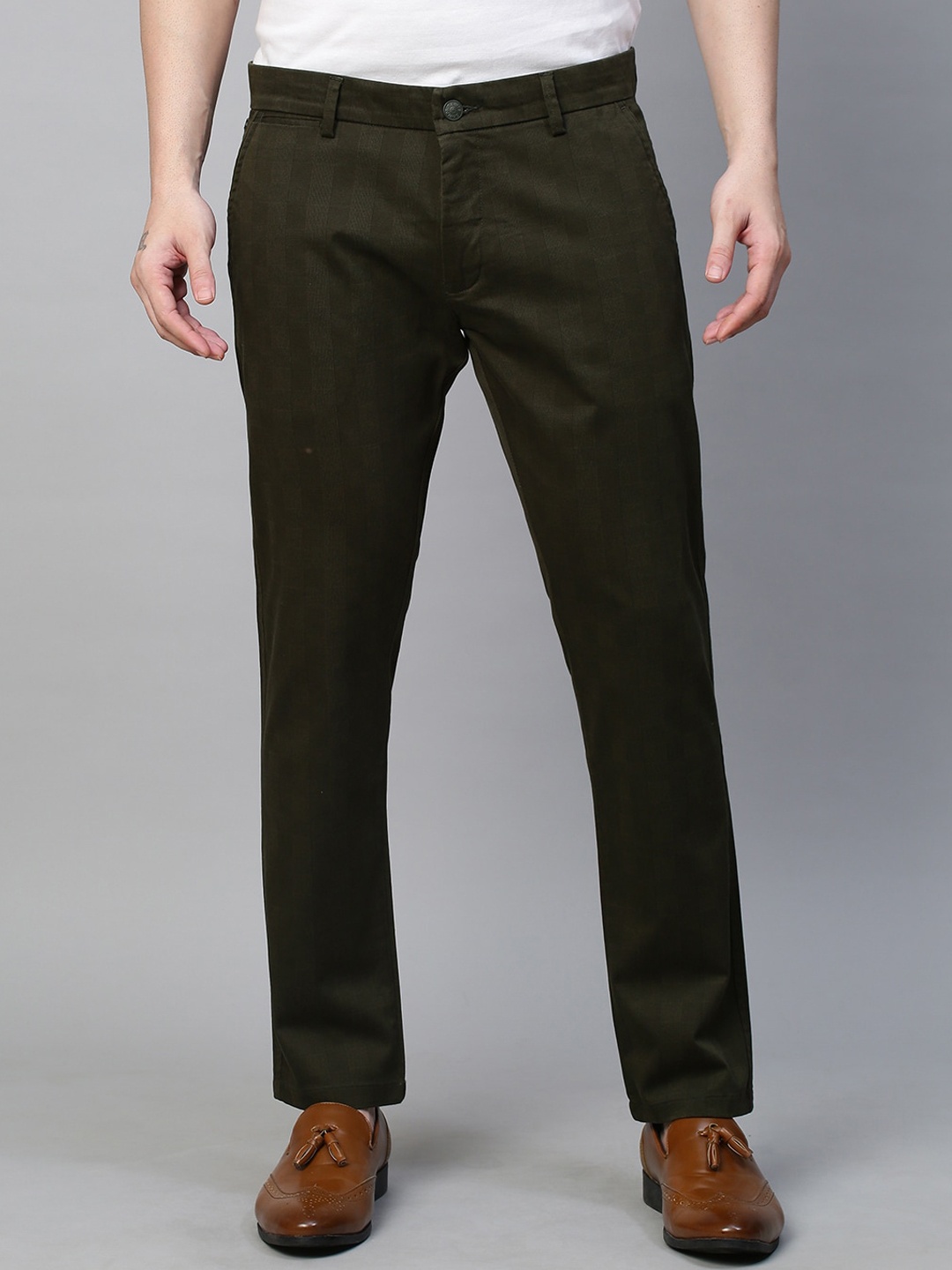 

GENIPS Men Cotton Stretchable Slim Fit Trousers, Green