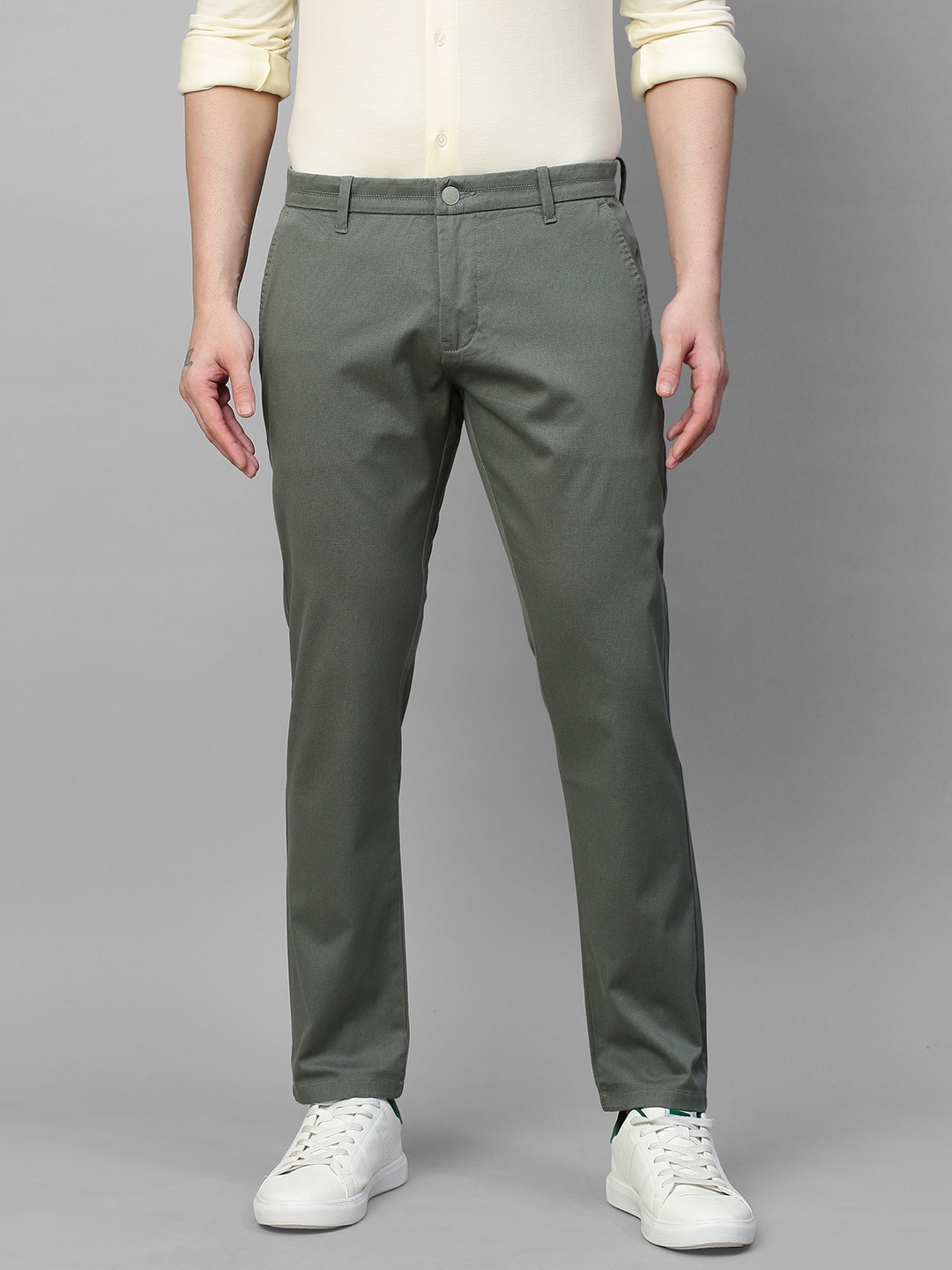 

GENIPS Men Cotton Stretchable Textured Slim Fit Trousers, Green