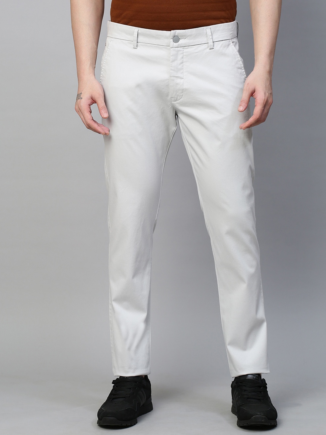 

GENIPS Men Cotton Stretchable Slim Fit Trousers, Off white