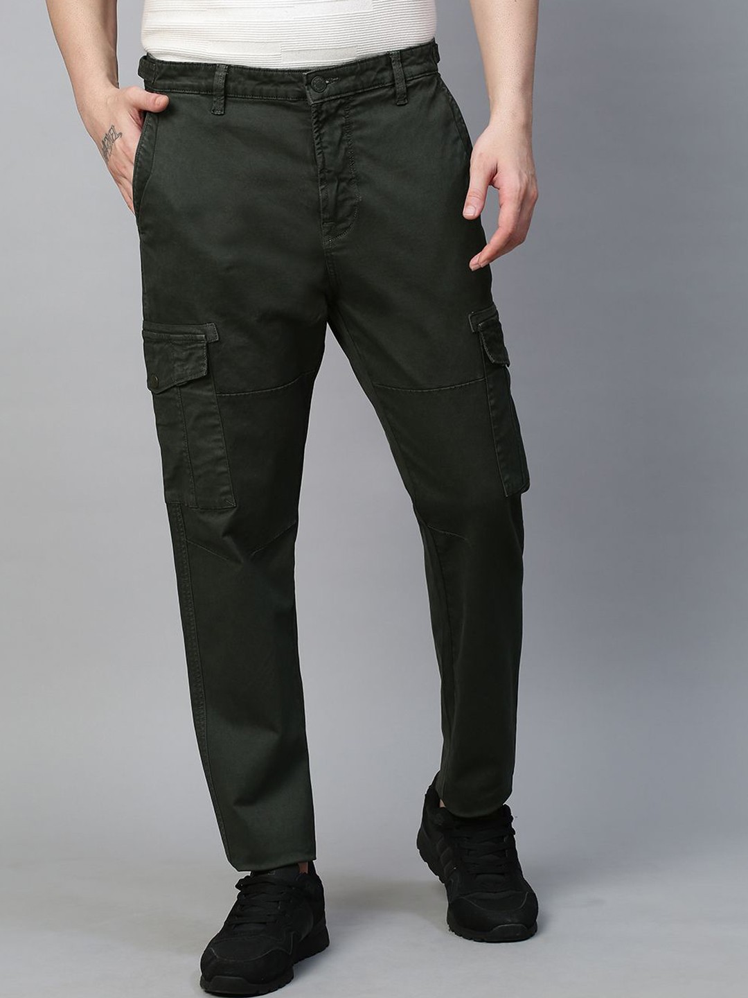 

GENIPS Men Cotton Stretchable Cargos Trousers, Green